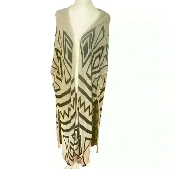 Gibson Latimer Long Cape Open Front Drape 100% Viscose Tan Black Button Sides - Picture 1 of 8